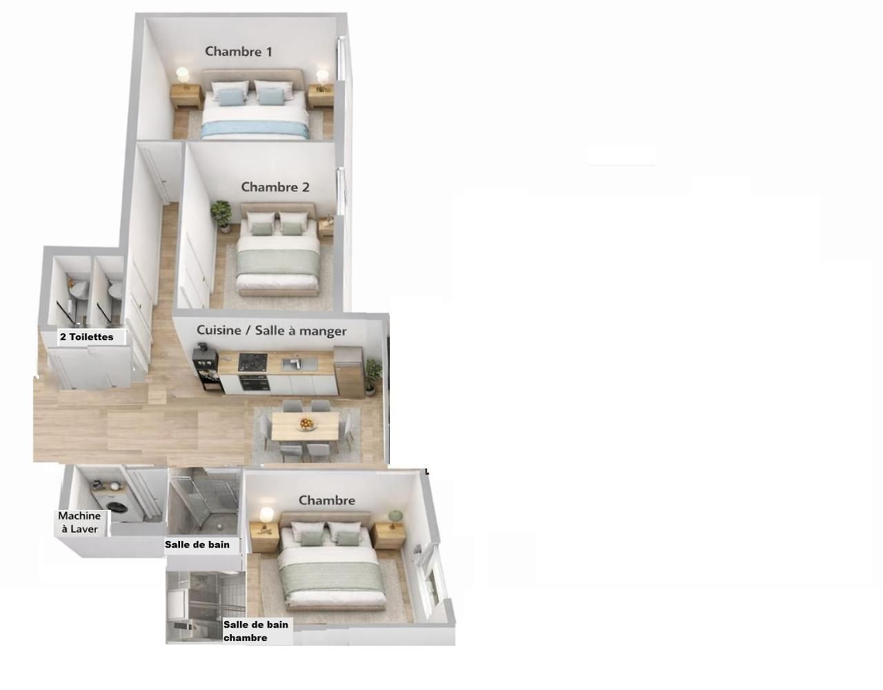 Appartement Moderne 3 Chambres, 2 Douches, Proche Gare, Wifi