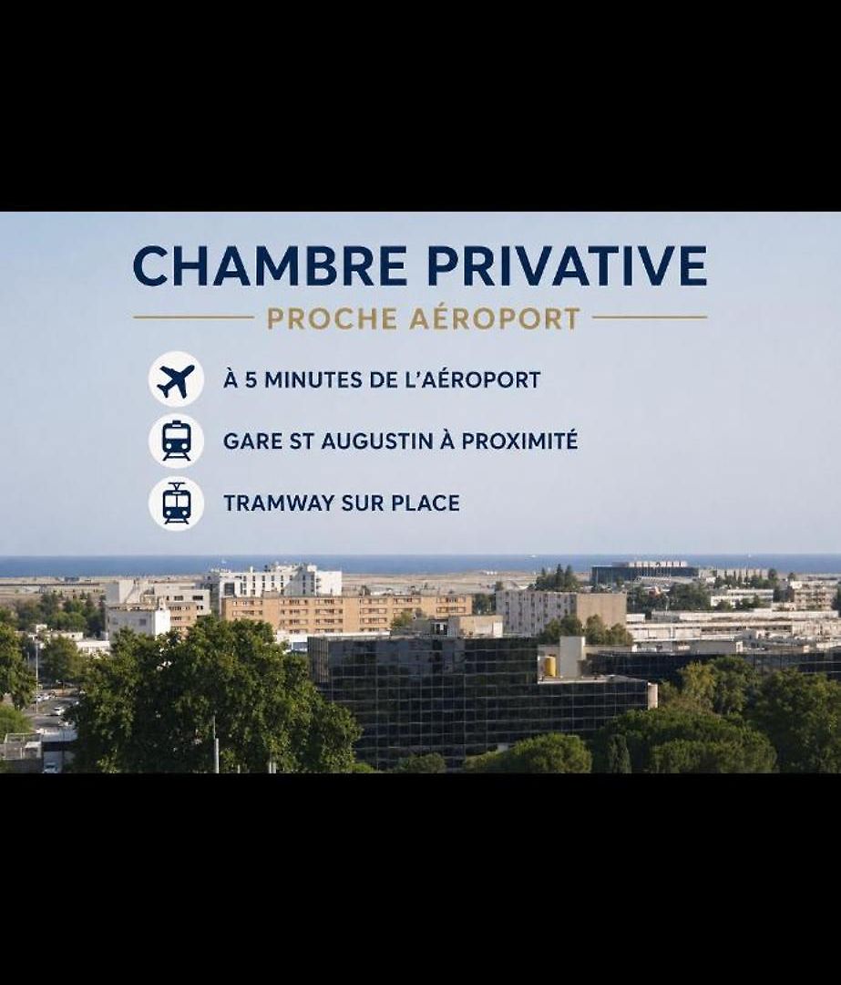Private room near airport 5 min train 3 min&tram on site, beach 7 min, 2 showers&2 toilets , Chambres privatives proche aéroport 5 min train 3 min et tramway sur place, plage 7 min, 2 douches et 2 wc Couette-café Nice