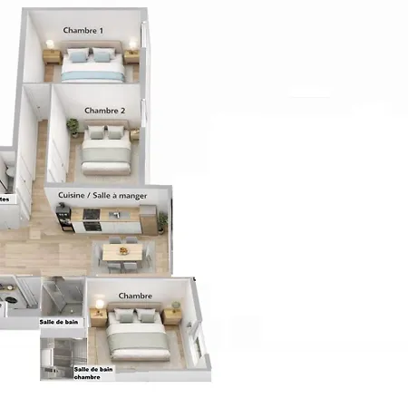 Apartment Moderne 3 Chambres, 2 Douches, Proche Gare, Wifi