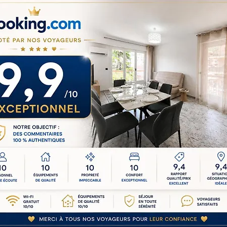 Familial T3 Terrasse, Clim & Parking Gratuit Nice
